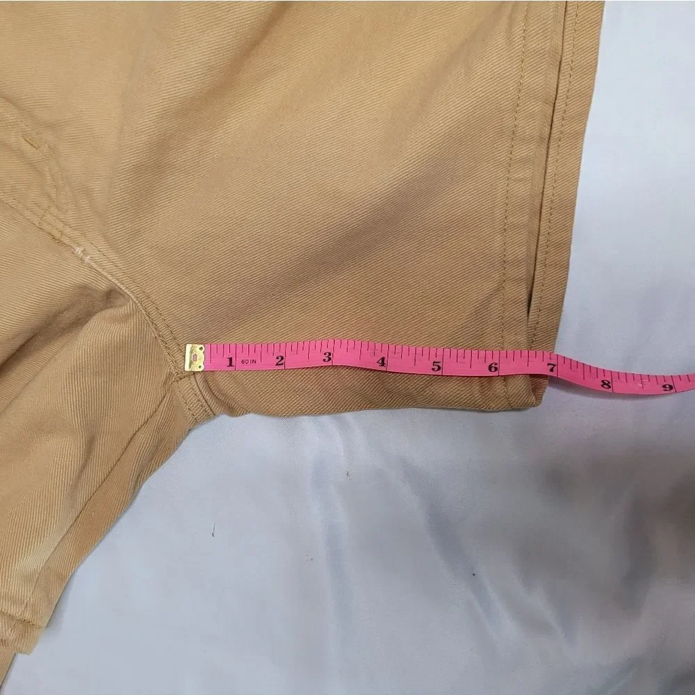NEW Vintage 90s tan high waisted‎ belted baggy midi denim shorts S